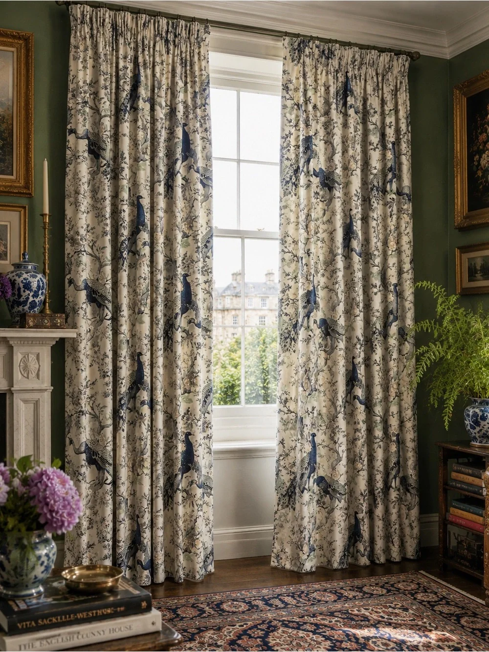 Laura Ashley Window Curtains 2 Panels 38 x 82” Peacock Blue Gray Rod Pocket